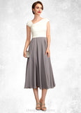 Ava A-Line V-neck Tea-Length Chiffon Mother of the Bride Dress With Ruffle Beading Sequins STI126P0015016