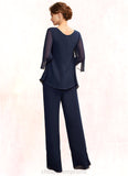 Joselyn Jumpsuit/Pantsuit V-neck Floor-Length Chiffon Mother of the Bride Dress With Cascading Ruffles STI126P0015019