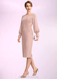 Jayla Sheath/Column Scoop Neck Knee-Length Chiffon Lace Mother of the Bride Dress With Beading Sequins STI126P0015020