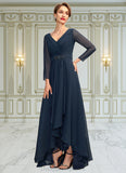 Allison A-Line V-neck Asymmetrical Chiffon Mother of the Bride Dress With Ruffle Beading Bow(s) STI126P0015021