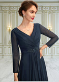 Allison A-Line V-neck Asymmetrical Chiffon Mother of the Bride Dress With Ruffle Beading Bow(s) STI126P0015021