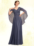 Eleanor A-Line V-neck Floor-Length Chiffon Lace Mother of the Bride Dress With Beading Sequins STI126P0015022