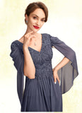 Eleanor A-Line V-neck Floor-Length Chiffon Lace Mother of the Bride Dress With Beading Sequins STI126P0015022