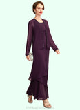 Selena Sheath/Column Scoop Neck Ankle-Length Chiffon Mother of the Bride Dress With Beading Sequins STI126P0015024