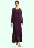 Selena Sheath/Column Scoop Neck Ankle-Length Chiffon Mother of the Bride Dress With Beading Sequins STI126P0015024