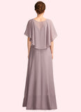 Scarlett A-Line V-neck Floor-Length Chiffon Mother of the Bride Dress With Ruffle STI126P0015026