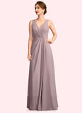 Scarlett A-Line V-neck Floor-Length Chiffon Mother of the Bride Dress With Ruffle STI126P0015026