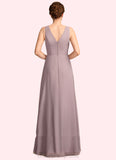 Scarlett A-Line V-neck Floor-Length Chiffon Mother of the Bride Dress With Ruffle STI126P0015026