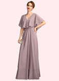 Scarlett A-Line V-neck Floor-Length Chiffon Mother of the Bride Dress With Ruffle STI126P0015026