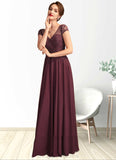 Rihanna A-Line V-neck Floor-Length Chiffon Mother of the Bride Dress With Beading Sequins STI126P0015028