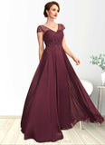 Rihanna A-Line V-neck Floor-Length Chiffon Mother of the Bride Dress With Beading Sequins STI126P0015028