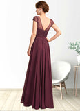 Rihanna A-Line V-neck Floor-Length Chiffon Mother of the Bride Dress With Beading Sequins STI126P0015028