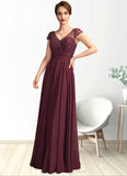 Rihanna A-Line V-neck Floor-Length Chiffon Mother of the Bride Dress With Beading Sequins STI126P0015028