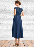 Alexia A-Line Scoop Neck Tea-Length Chiffon Lace Mother of the Bride Dress STI126P0015032