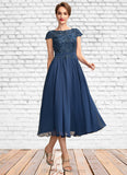 Alexia A-Line Scoop Neck Tea-Length Chiffon Lace Mother of the Bride Dress STI126P0015032