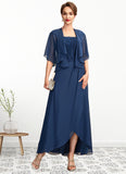 Brooke A-Line Square Neckline Asymmetrical Chiffon Lace Mother of the Bride Dress STI126P0015034