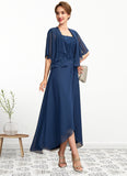 Brooke A-Line Square Neckline Asymmetrical Chiffon Lace Mother of the Bride Dress STI126P0015034