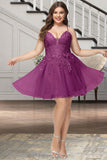 Martha A-line V-Neck Short/Mini Lace Tulle Homecoming Dress With Sequins STIP0020500