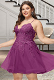 Martha A-line V-Neck Short/Mini Lace Tulle Homecoming Dress With Sequins STIP0020500