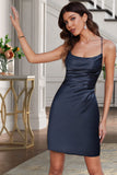 Krystal Sheath/Column Square Short/Mini Satin Homecoming Dress With Pleated STIP0020506