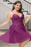 Martha A-line V-Neck Short/Mini Lace Tulle Homecoming Dress With Sequins STIP0020500