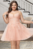 Martha A-line V-Neck Short/Mini Lace Tulle Homecoming Dress With Sequins STIP0020500