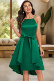 Marisol A-line Square Knee-Length Satin Homecoming Dress With Bow Ruffle STIP0020520