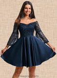 Isabela A-line Off the Shoulder Short Satin Homecoming Dress With Sequins STIP0025651