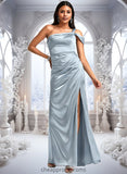 Yaretzi A-line One Shoulder Floor-Length Stretch Satin Bridesmaid Dress STIP0025725