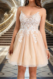 Adison A-line V-Neck Short/Mini Lace Tulle Homecoming Dress STIP0020469