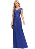 Tiffany Sheath/Column V-Neck Floor-Length Chiffon Lace Evening Dress With Sequins STIP0020840