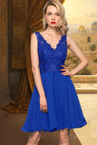 Jordan A-line V-Neck Knee-Length Chiffon Lace Homecoming Dress STIP0020589