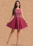 Eve A-line Scoop Short Chiffon Homecoming Dress With Sequins Appliques Lace STIP0025681