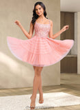 Laura Ball-Gown/Princess Scoop Short Tulle Lace Homecoming Dress With Ruffle STIP0025676