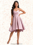 Micaela A-line V-Neck Asymmetrical Satin Homecoming Dress With Bow Pleated STIP0025699