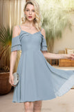 Hazel A-line Cold Shoulder V-Neck Knee-Length Chiffon Homecoming Dress With Cascading Ruffles STIP0020578