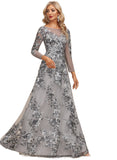 Hailee A-line Boat Neck Illusion Floor-Length Lace Evening Dress STIP0020802