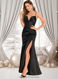 Tabitha Trumpet/Mermaid V-Neck Floor-Length Satin Prom Dresses STIP0025862