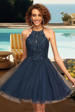 Micah A-line Scoop Short/Mini Lace Tulle Homecoming Dress With Sequins STIP0020523