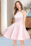 Cindy A-line Scoop Short/Mini Satin Homecoming Dress STIP0020590