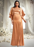 Una A-line Square Floor-Length Stretch Satin Bridesmaid Dress STIP0025765