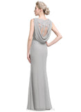 Nan Sheath/Column Scoop Floor-Length Chiffon Lace Evening Dress With Beading Pleated Sequins STIP0020971