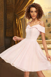 Jordan A-line Off the Shoulder V-Neck Short/Mini Tulle Stretch Crepe Homecoming Dress STIP0020526