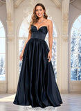 Bethany Ball-Gown/Princess V-Neck Floor-Length Satin Prom Dresses STIP0025840