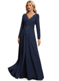 Rosemary A-line V-Neck Floor-Length Stretch Crepe Evening Dress With Pleated Appliques Lace Sequins STIP0020932