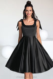 Sonia A-line Square Knee-Length Satin Homecoming Dress With Bow STIP0020556