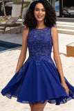 Aurora A-line Scoop Short/Mini Chiffon Homecoming Dress With Beading STIP0020574