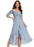 Faith A-line Off the Shoulder Asymmetrical Chiffon Lace Cocktail Dress With Sequins STIP0020832