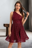 Denisse A-line One Shoulder Short/Mini Sequin Homecoming Dress With Sequins STIP0020485