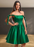 Emily Ball-Gown/Princess Straight Short Satin Homecoming Dress With Bow STIP0025645